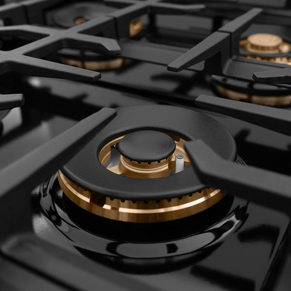 ZLINE Autograph Edition 36 in. Classic Gas Rangetop with 6 Burner DuoPro™ Cooktop in Black Stainless Steel and Polished Gold Accents (PCRTBZ-36-G)