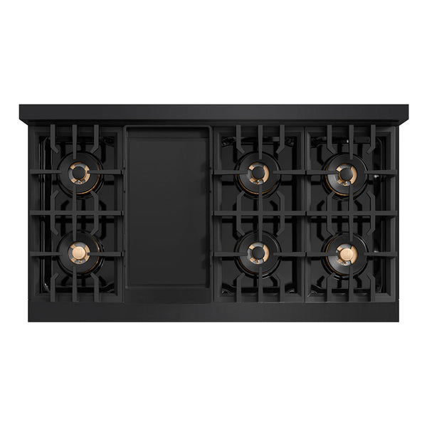 ZLINE Autograph Edition 48 in. Classic Gas Rangetop with 8 Burner DuoPro™ Cooktop in Black Stainless Steel and Champagne Bronze Accents (PCRTBZ-48-CB)