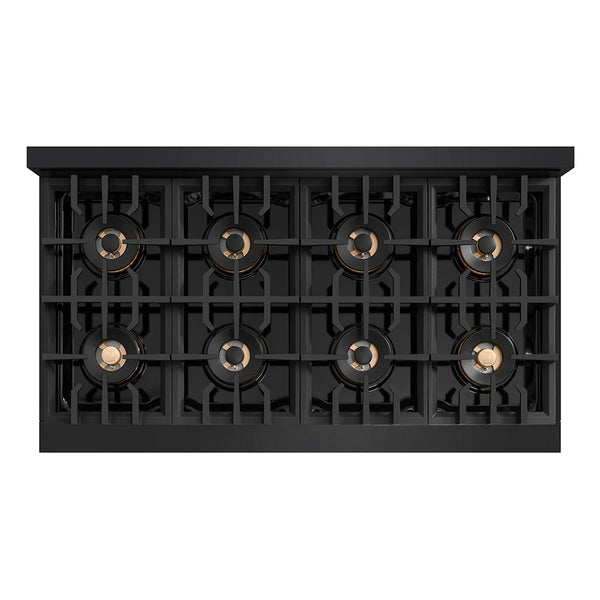 ZLINE Autograph Edition 48 in. Classic Gas Rangetop with 8 Burner DuoPro™ Cooktop in Black Stainless Steel and Champagne Bronze Accents (PCRTBZ-48-CB)
