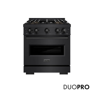 ZLINE 30 in. 4.2 cu. ft. Classic Dual Fuel Range with 4 Burner DuoPro™ Cooktop and Electric Convection Oven in Black Stainless Steel (PCDRB-30)