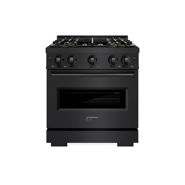 ZLINE 30 in. 4.2 cu. ft. Classic Dual Fuel Range with 4 Burner DuoPro™ Cooktop and Electric Convection Oven in Black Stainless Steel (PCDRB-30)