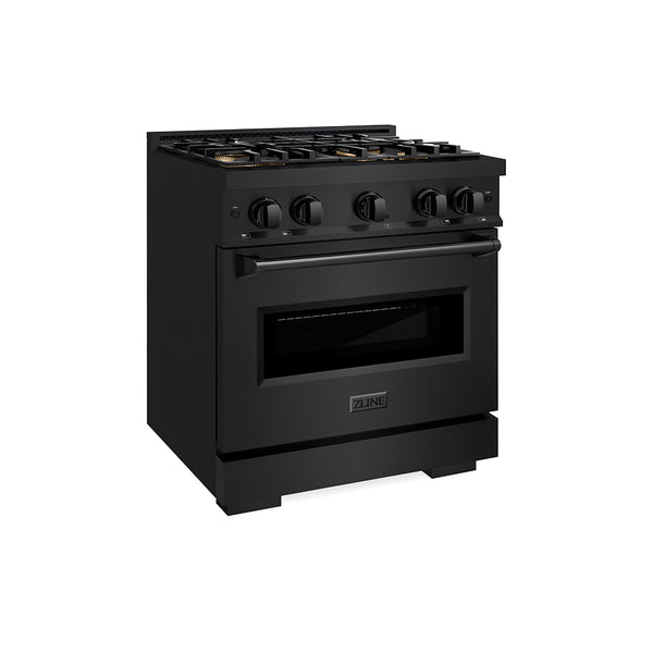 ZLINE 30 in. 4.2 cu. ft. Classic Dual Fuel Range with 4 Burner DuoPro™ Cooktop and Electric Convection Oven in Black Stainless Steel (PCDRB-30)