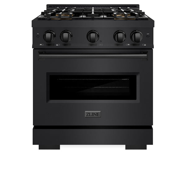 ZLINE 30 in. 4.2 cu. ft. Classic Dual Fuel Range with 4 Burner DuoPro™ Cooktop and Electric Convection Oven in Black Stainless Steel (PCDRB-30)