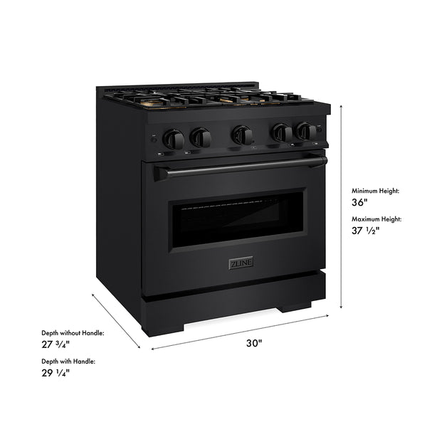 ZLINE 30 in. 4.2 cu. ft. Classic Dual Fuel Range with 4 Burner DuoPro™ Cooktop and Electric Convection Oven in Black Stainless Steel (PCDRB-30)
