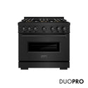 ZLINE 36 in. 5.2 cu. ft. Classic Dual Fuel Range with 6 Burner DuoPro™ Cooktop and Electric Convection Oven in Black Stainless Steel (PCDRB-36)