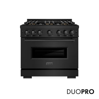 ZLINE 36 in. 5.2 cu. ft. Classic Dual Fuel Range with 6 Burner DuoPro™ Cooktop and Electric Convection Oven in Black Stainless Steel (PCDRB-36)