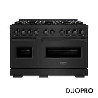 ZLINE 48 in. 6.7 cu. ft. Classic Dual Fuel Range with 8 Burner DuoPro™ Cooktop and Dual Ovens in Black Stainless Steel (PCDRB-48)