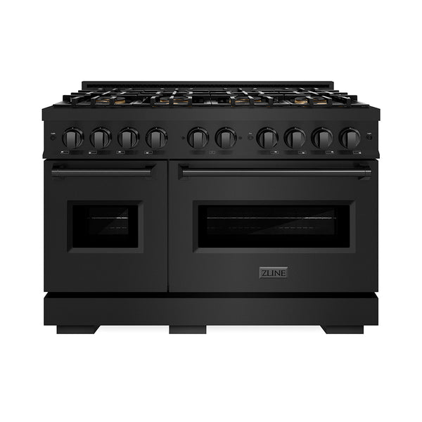 ZLINE 48 in. 6.7 cu. ft. Classic Dual Fuel Range with 8 Burner DuoPro™ Cooktop and Dual Ovens in Black Stainless Steel (PCDRB-48)