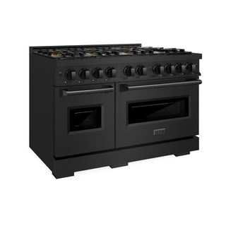 ZLINE 48 in. 6.7 cu. ft. Classic Dual Fuel Range with 8 Burner DuoPro™ Cooktop and Dual Ovens in Black Stainless Steel (PCDRB-48)
