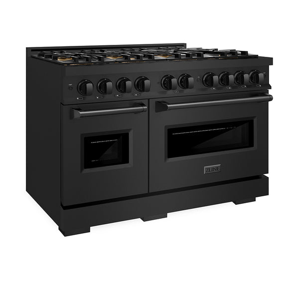 ZLINE 48 in. 6.7 cu. ft. Classic Dual Fuel Range with 8 Burner DuoPro™ Cooktop and Dual Ovens in Black Stainless Steel (PCDRB-48)