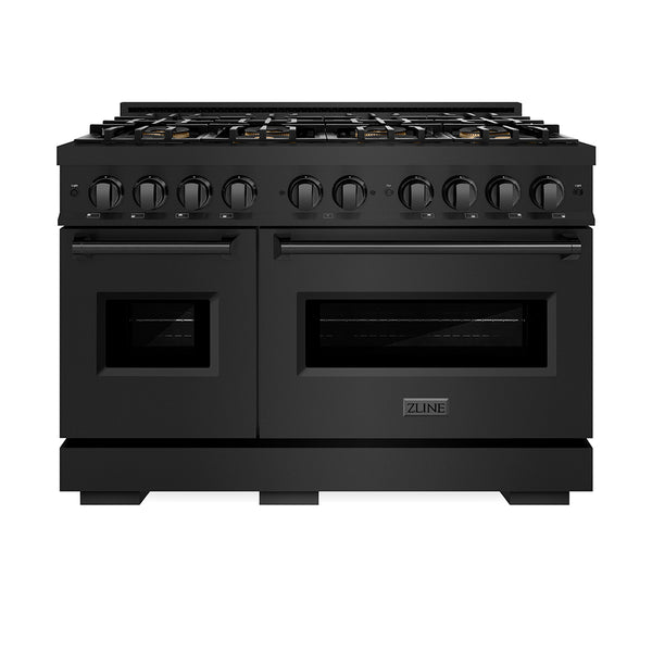 ZLINE 48 in. 6.7 cu. ft. Classic Dual Fuel Range with 8 Burner DuoPro™ Cooktop and Dual Ovens in Black Stainless Steel (PCDRB-48)
