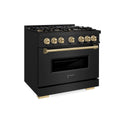 ZLINE Autograph Edition 36 in. 5.2 cu. ft. Classic Dual Fuel Range with 6 Burner DuoPro™ Cooktop and Electric Convection Oven in Black Stainless Steel and Champagne Bronze Accents (PCDRBZ-36-CB)