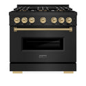 ZLINE Autograph Edition 36 in. 5.2 cu. ft. Classic Dual Fuel Range with 6 Burner DuoPro™ Cooktop and Electric Convection Oven in Black Stainless Steel and Champagne Bronze Accents (PCDRBZ-36-CB)