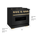 ZLINE Autograph Edition 36 in. 5.2 cu. ft. Classic Dual Fuel Range with 6 Burner DuoPro™ Cooktop and Electric Convection Oven in Black Stainless Steel and Champagne Bronze Accents (PCDRBZ-36-CB)