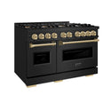ZLINE Autograph Edition 48 in. 6.7 cu. ft. Classic Dual Fuel Range with 8 Burner DuoPro™ Cooktop and Dual Ovens in Black Stainless Steel and Champagne Bronze Accents (PCDRBZ-48-CB)