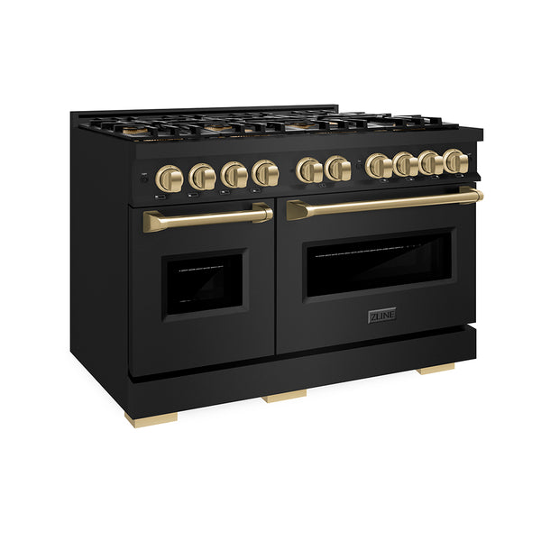 ZLINE Autograph Edition 48 in. 6.7 cu. ft. Classic Dual Fuel Range with 8 Burner DuoPro™ Cooktop and Dual Ovens in Black Stainless Steel and Champagne Bronze Accents (PCDRBZ-48-CB)