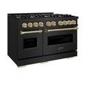 ZLINE Autograph Edition 48 in. 6.7 cu. ft. Classic Dual Fuel Range with 8 Burner DuoPro™ Cooktop and Dual Ovens in Black Stainless Steel and Champagne Bronze Accents (PCDRBZ-48-CB)