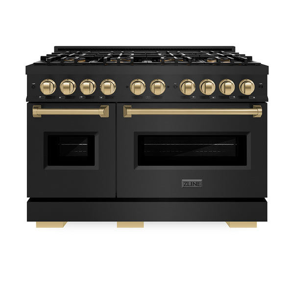 ZLINE Autograph Edition 48 in. 6.7 cu. ft. Classic Dual Fuel Range with 8 Burner DuoPro™ Cooktop and Dual Ovens in Black Stainless Steel and Champagne Bronze Accents (PCDRBZ-48-CB)