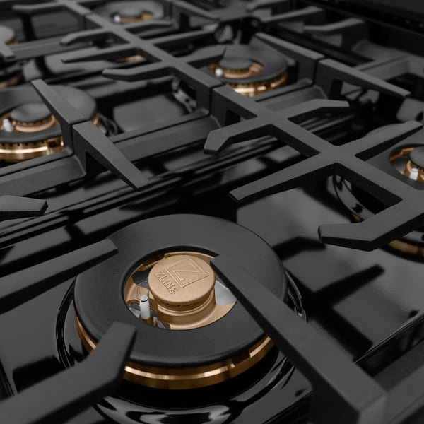 ZLINE Autograph Edition 48 in. 6.7 cu. ft. Classic Dual Fuel Range with 8 Burner DuoPro™ Cooktop and Dual Ovens in Black Stainless Steel and Champagne Bronze Accents (PCDRBZ-48-CB)