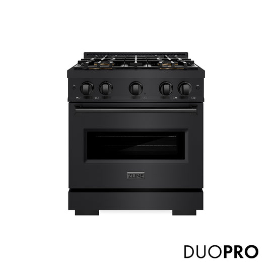 ZLINE 30 in. 4.2 cu. ft. Classic Gas Range with 4 Burner DuoPro™ Cooktop and Convection Gas Oven in Black Stainless Steel (PCGRB-30)