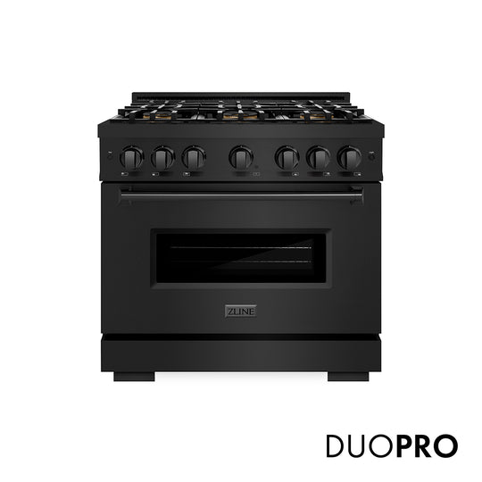 ZLINE 36 in. 5.2 cu. ft. Classic Gas Range with 6 Burner DuoPro™ Cooktop and Convection Gas Oven in Black Stainless Steel (PCGRB-36)
