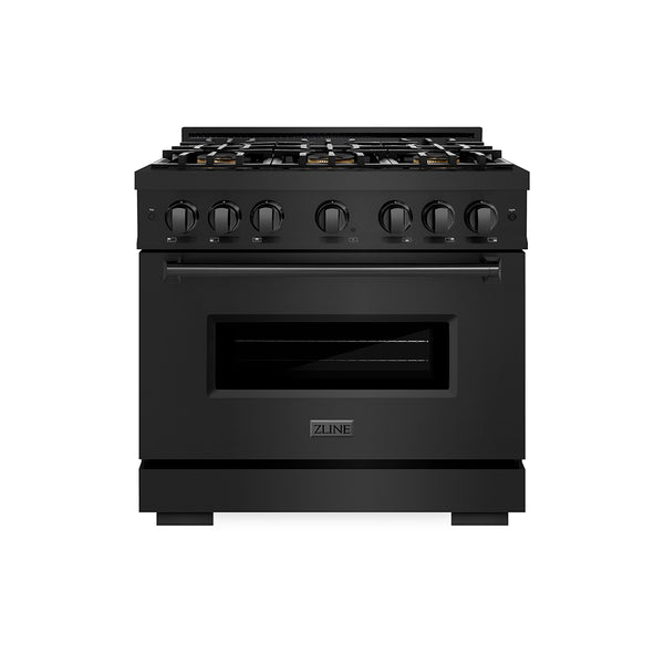 ZLINE 36 in. 5.2 cu. ft. Classic Gas Range with 6 Burner DuoPro™ Cooktop and Convection Gas Oven in Black Stainless Steel (PCGRB-36)