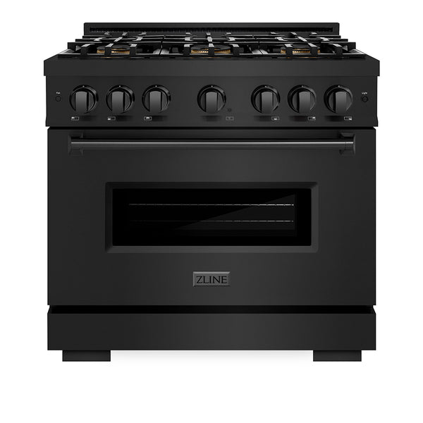 ZLINE 36 in. 5.2 cu. ft. Classic Gas Range with 6 Burner DuoPro™ Cooktop and Convection Gas Oven in Black Stainless Steel (PCGRB-36)