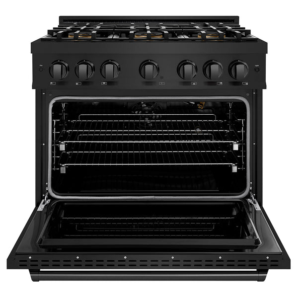 ZLINE 36 in. 5.2 cu. ft. Classic Gas Range with 6 Burner DuoPro™ Cooktop and Convection Gas Oven in Black Stainless Steel (PCGRB-36)