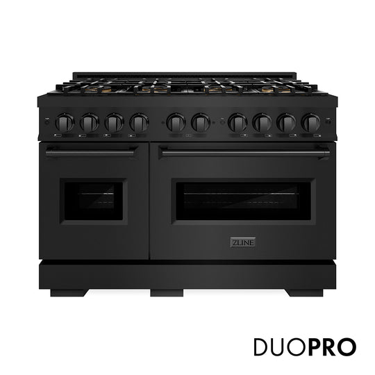 ZLINE 48 in. 6.7 cu. ft. Classic Gas Range with 8 Burner DuoPro™ Cooktop and Dual Ovens in Black Stainless Steel (PCGRB-48)