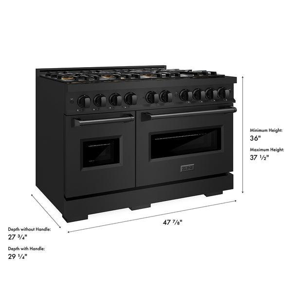 ZLINE 48 in. 6.7 cu. ft. Classic Gas Range with 8 Burner DuoPro™ Cooktop and Dual Ovens in Black Stainless Steel (PCGRB-48)