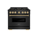 ZLINE Autograph Edition 36 in. 5.2 cu. ft. Classic Gas Range with 6 Burner DuoPro™ Cooktop and Convection Gas Oven in Black Stainless Steel and Champagne Bronze Accents (PCGRBZ-36-CB)