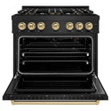 ZLINE Autograph Edition 36 in. 5.2 cu. ft. Classic Gas Range with 6 Burner DuoPro™ Cooktop and Convection Gas Oven in Black Stainless Steel and Champagne Bronze Accents (PCGRBZ-36-CB)