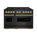 ZLINE Autograph Edition 48 in. 6.7 cu. ft. Classic Gas Range with 8 Burner DuoPro™ Cooktop and Dual Ovens in Black Stainless Steel and Champagne Bronze Accents (PCGRBZ-48-CB)