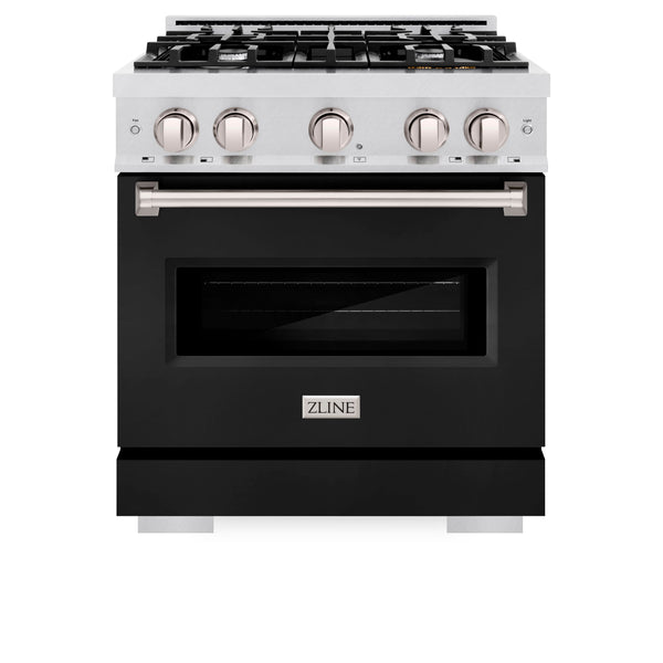 ZLINE 30 in. 4.2 cu. ft. Classic Gas Range with 4 Burner Cooktop and Convection Gas Oven in DuraSnow® Stainless Steel with Black Matte Door (CGRS-BLM-30)