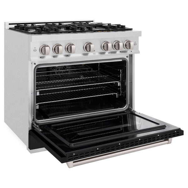ZLINE 36 in. 5.2 cu. ft. Classic Gas Range with 6 Burner Cooktop and Convection Gas Oven in DuraSnow® Stainless Steel with Black Matte Door (CGRS-BLM-36)