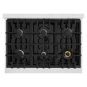 ZLINE 36 in. 5.2 cu. ft. Classic Gas Range with 6 Burner Cooktop and Convection Gas Oven in DuraSnow® Stainless Steel with Black Matte Door (CGRS-BLM-36)