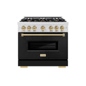 ZLINE Autograph Edition 36 in. 5.2 cu. ft. Classic Dual Fuel Range with 6 Burner Gas Cooktop and Electric Convection Oven in DuraSnow® Stainless Steel with Black Matte Door and Champagne Bronze Accents (CDRSZ-BLM-36-CB)