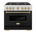 ZLINE Autograph Edition 36 in. 5.2 cu. ft. Classic Dual Fuel Range with 6 Burner Gas Cooktop and Electric Convection Oven in DuraSnow® Stainless Steel with Black Matte Door and Champagne Bronze Accents (CDRSZ-BLM-36-CB)