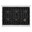 ZLINE Autograph Edition 36 in. 5.2 cu. ft. Classic Dual Fuel Range with 6 Burner Gas Cooktop and Electric Convection Oven in DuraSnow® Stainless Steel with Black Matte Door and Champagne Bronze Accents (CDRSZ-BLM-36-CB)
