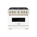 ZLINE Autograph Edition 36 in. 5.2 cu. ft. Classic Dual Fuel Range with 6 Burner Gas Cooktop and Electric Convection Oven in DuraSnow® Stainless Steel with White Matte Door and Champagne Bronze Accents (CDRSZ-WM-36-CB)