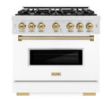 ZLINE Autograph Edition 36 in. 5.2 cu. ft. Classic Dual Fuel Range with 6 Burner Gas Cooktop and Electric Convection Oven in DuraSnow® Stainless Steel with White Matte Door and Champagne Bronze Accents (CDRSZ-WM-36-CB)
