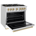 ZLINE Autograph Edition 36 in. 5.2 cu. ft. Classic Dual Fuel Range with 6 Burner Gas Cooktop and Electric Convection Oven in DuraSnow® Stainless Steel with White Matte Door and Champagne Bronze Accents (CDRSZ-WM-36-CB)