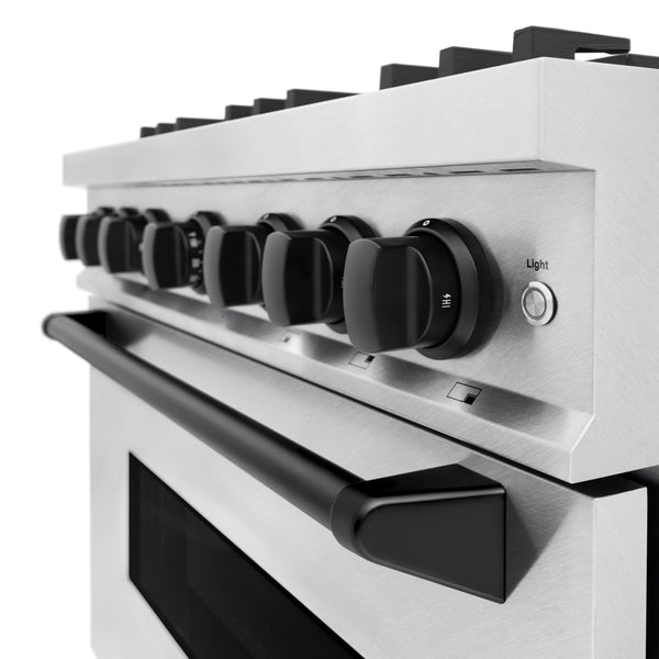 ZLINE Autograph Edition 36 in. 5.2 cu. ft. Classic Dual Fuel Range with 6 Burner Gas Cooktop and Electric Convection Oven in DuraSnow® Stainless Steel with Matte Black Accents (CDRSZ-36-MB)