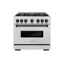 ZLINE Autograph Edition 36 in. 5.2 cu. ft. Classic Dual Fuel Range with 6 Burner Gas Cooktop and Electric Convection Oven in DuraSnow® Stainless Steel with Matte Black Accents (CDRSZ-36-MB)
