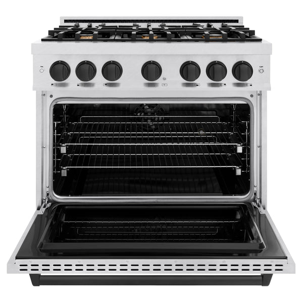 ZLINE Autograph Edition 36 in. 5.2 cu. ft. Classic Dual Fuel Range with 6 Burner Gas Cooktop and Electric Convection Oven in DuraSnow® Stainless Steel with Matte Black Accents (CDRSZ-36-MB)