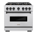 ZLINE Autograph Edition 36 in. 5.2 cu. ft. Classic Dual Fuel Range with 6 Burner Gas Cooktop and Electric Convection Oven in DuraSnow® Stainless Steel with Matte Black Accents (CDRSZ-36-MB)