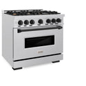 ZLINE Autograph Edition 36 in. 5.2 cu. ft. Classic Dual Fuel Range with 6 Burner Gas Cooktop and Electric Convection Oven in DuraSnow® Stainless Steel with Matte Black Accents (CDRSZ-36-MB)