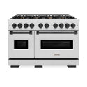 ZLINE Autograph Edition 48 in. 6.7 cu. ft. Classic Double Oven Dual Fuel Range with 8 Burner Gas Cooktop in DuraSnow® Stainless Steel and Matte Black Accents (CDRSZ-48-MB)
