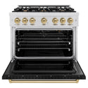 ZLINE Autograph Edition 36 in. 5.2 cu. ft. Classic Gas Range with 6 Burner Cooktop and Convection Gas Oven in Satin Stainless Steel with Black Matte Door and Champagne Bronze Accents (CGRSZ-BLM-36-CB)