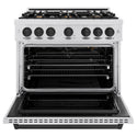 ZLINE Autograph Edition 36 in. 5.2 cu. ft. Classic Gas Range with 6 Burner Cooktop and Convection Gas Oven in DuraSnow® Stainless Steel and Matte Black Accents (CGRSZ-36-MB)
